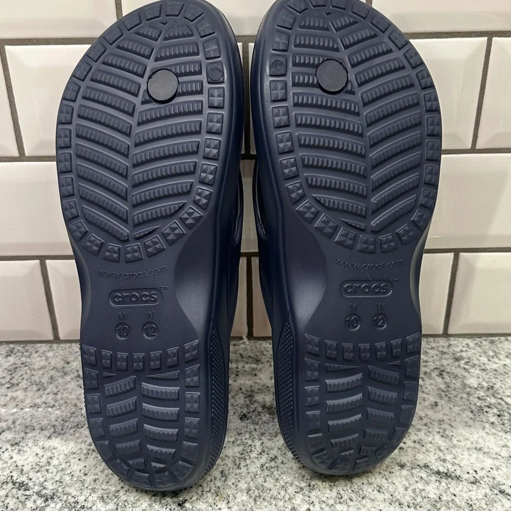 Crocs Mens‎ M 10/W 12 Navy Blue Comfort Flip Flops Sandals Shoes